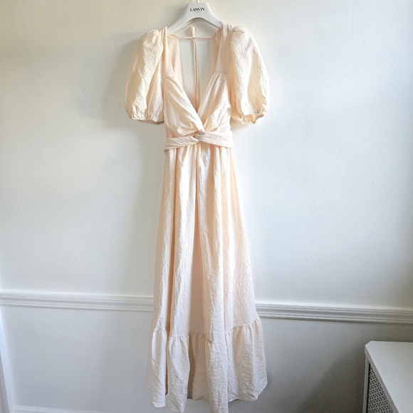 New ASTR The Label Tie Back Puff Sleeve Cream Midi Dress Medium NWT - Picture 8 of 11